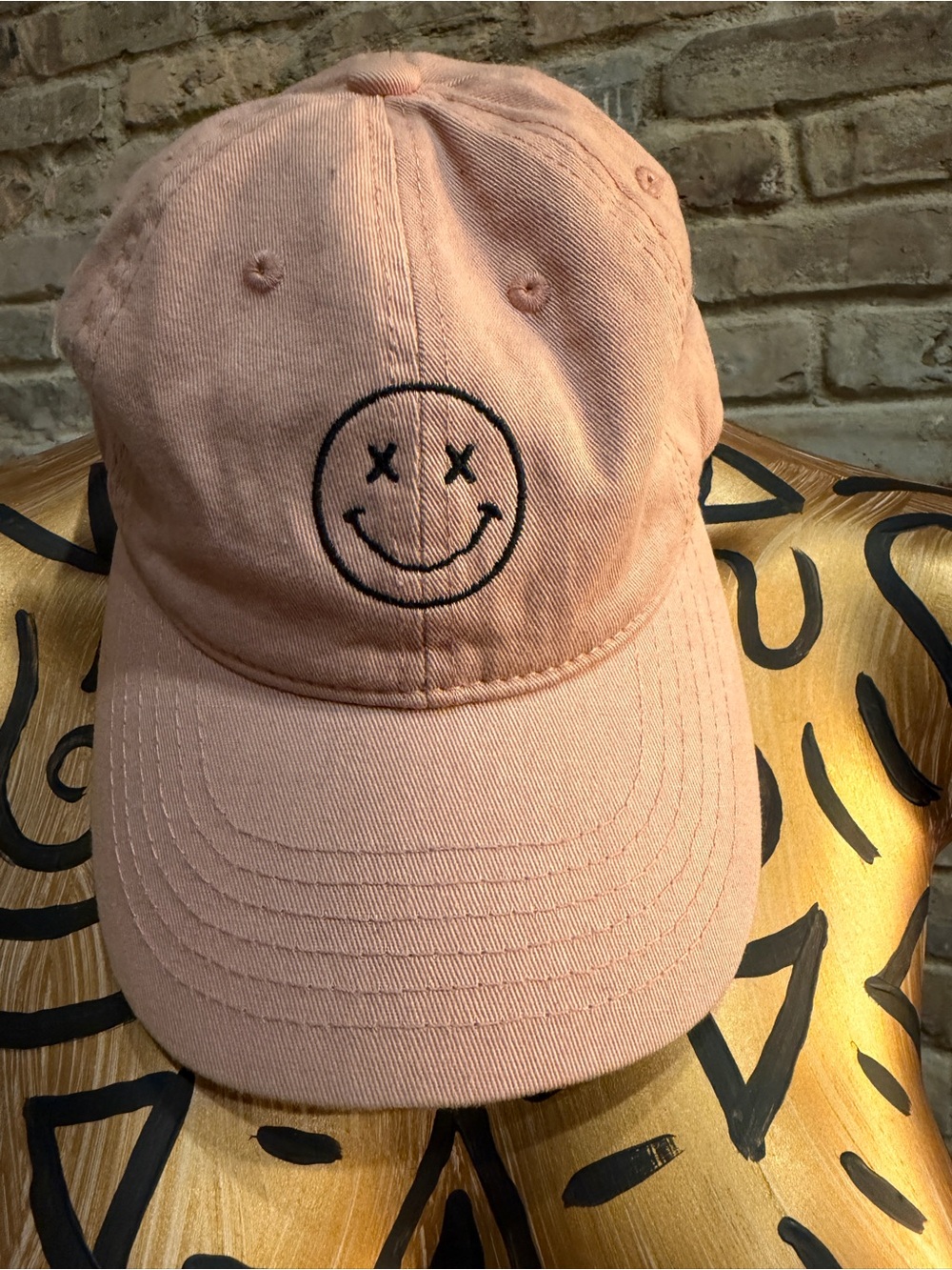 Pink Smiley Face Embroidered Baseball Cap